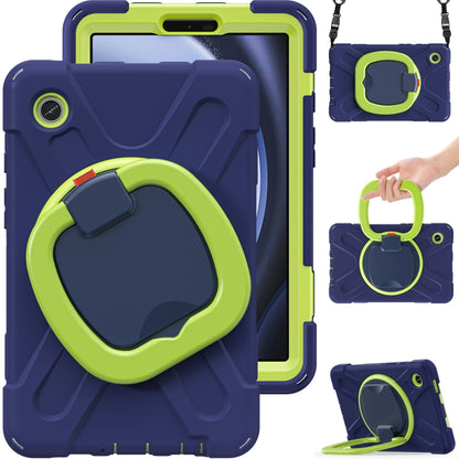 For Samsung Galaxy Tab A9 / Tab A11 Silicone Hybrid PC Tablet Case with Holder & Shoulder Strap(Navy Blue Olivine) by buy2fix