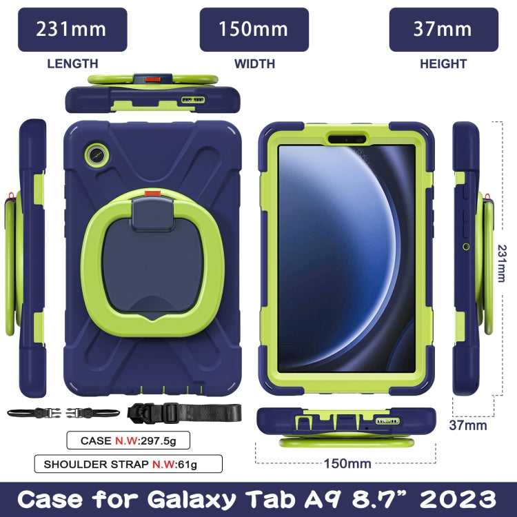 For Samsung Galaxy Tab A9 / Tab A11 Silicone Hybrid PC Tablet Case with Holder & Shoulder Strap(Navy Blue Olivine) by buy2fix