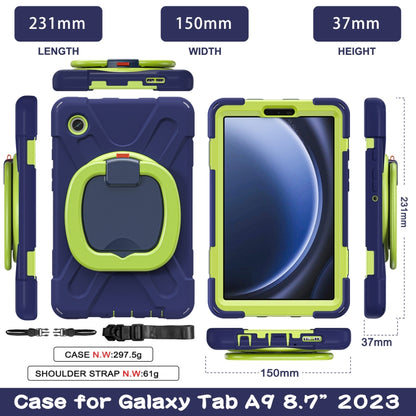 For Samsung Galaxy Tab A9 / Tab A11 Silicone Hybrid PC Tablet Case with Holder & Shoulder Strap(Navy Blue Olivine) by buy2fix