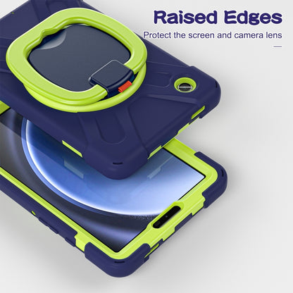 For Samsung Galaxy Tab A9 / Tab A11 Silicone Hybrid PC Tablet Case with Holder & Shoulder Strap(Navy Blue Olivine) by buy2fix