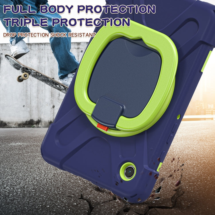 For Samsung Galaxy Tab A9 / Tab A11 Silicone Hybrid PC Tablet Case with Holder & Shoulder Strap(Navy Blue Olivine) by buy2fix