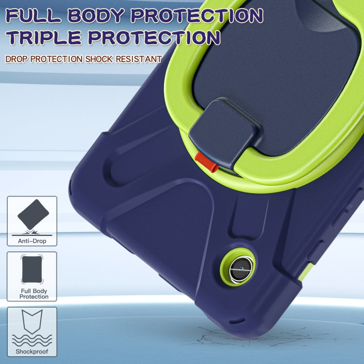 For Samsung Galaxy Tab A9 / Tab A11 Silicone Hybrid PC Tablet Case with Holder & Shoulder Strap(Navy Blue Olivine) by buy2fix