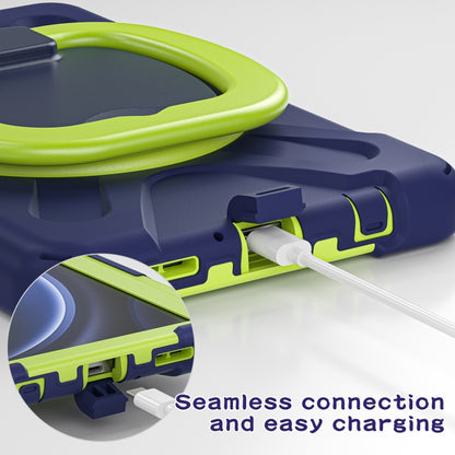 For Samsung Galaxy Tab A9 / Tab A11 Silicone Hybrid PC Tablet Case with Holder & Shoulder Strap(Navy Blue Olivine) by buy2fix