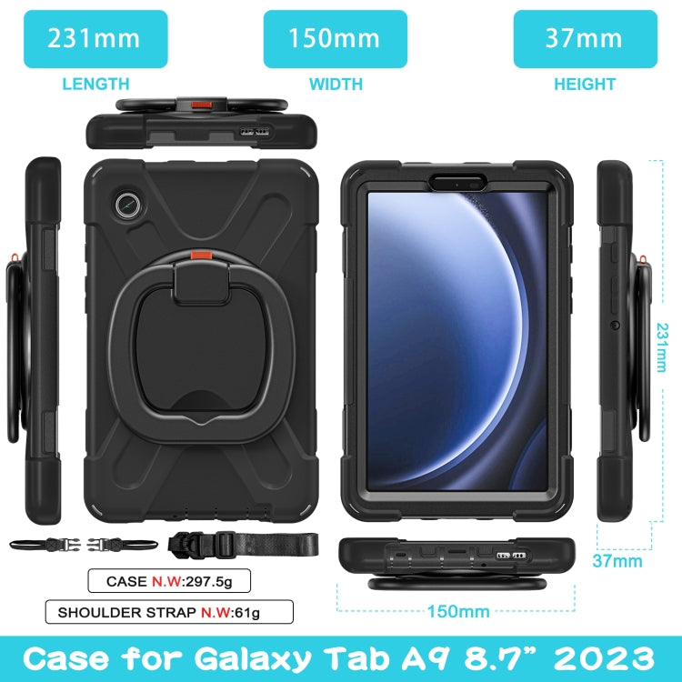 For Samsung Galaxy Tab A9 / Tab A11 Silicone Hybrid PC Tablet Case with Holder & Shoulder Strap(Black) by buy2fix