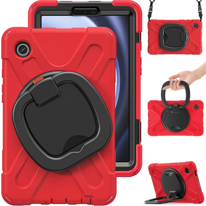 For Samsung Galaxy Tab A9 / Tab A11 Silicone Hybrid PC Tablet Case with Holder & Shoulder Strap(Red) by buy2fix
