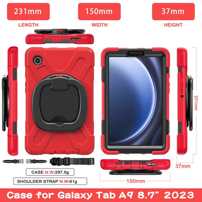 For Samsung Galaxy Tab A9 / Tab A11 Silicone Hybrid PC Tablet Case with Holder & Shoulder Strap(Red) by buy2fix
