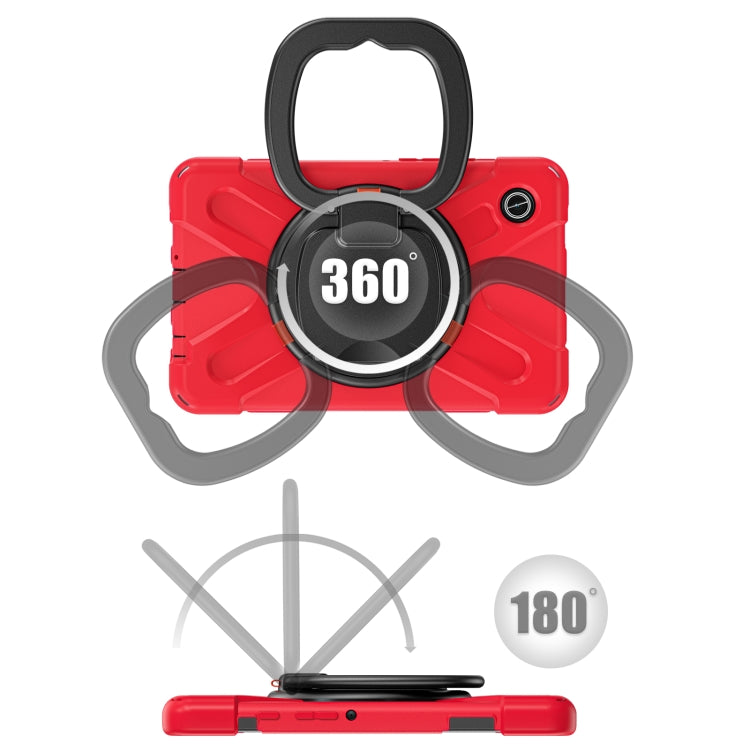 For Samsung Galaxy Tab A9 / Tab A11 Silicone Hybrid PC Tablet Case with Holder & Shoulder Strap(Red) by buy2fix