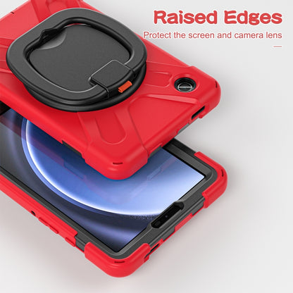 For Samsung Galaxy Tab A9 / Tab A11 Silicone Hybrid PC Tablet Case with Holder & Shoulder Strap(Red) by buy2fix