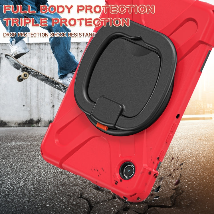 For Samsung Galaxy Tab A9 / Tab A11 Silicone Hybrid PC Tablet Case with Holder & Shoulder Strap(Red) by buy2fix