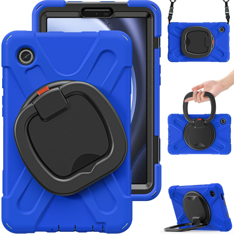 For Samsung Galaxy Tab A9 / Tab A11 Silicone Hybrid PC Tablet Case with Holder & Shoulder Strap(Blue) by buy2fix