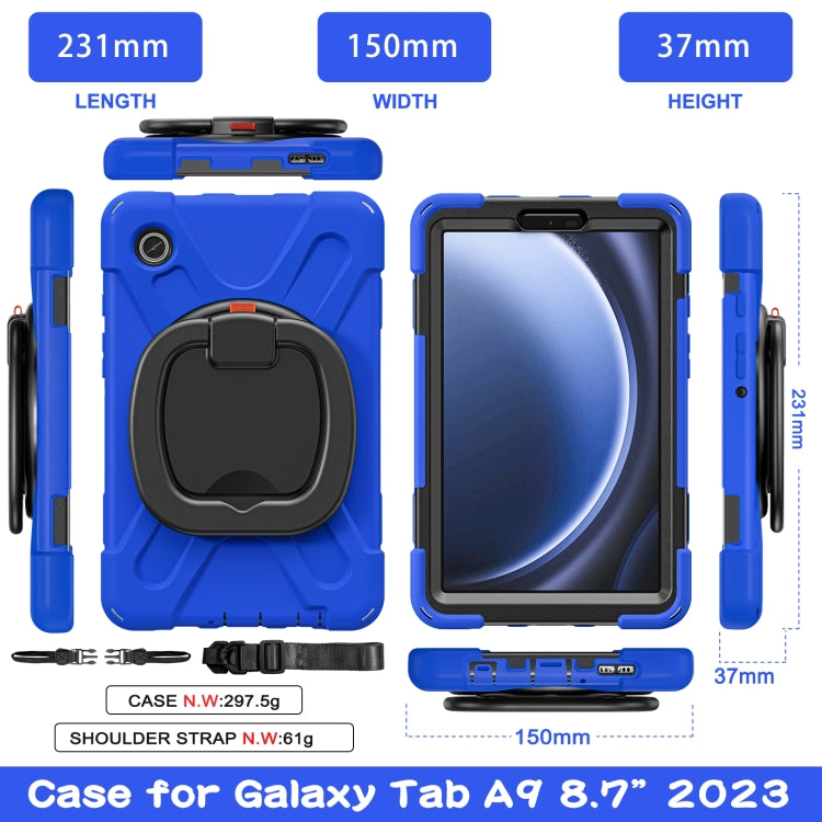 For Samsung Galaxy Tab A9 / Tab A11 Silicone Hybrid PC Tablet Case with Holder & Shoulder Strap(Blue) by buy2fix