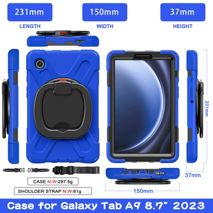 For Samsung Galaxy Tab A9 / Tab A11 Silicone Hybrid PC Tablet Case with Holder & Shoulder Strap(Blue) by buy2fix
