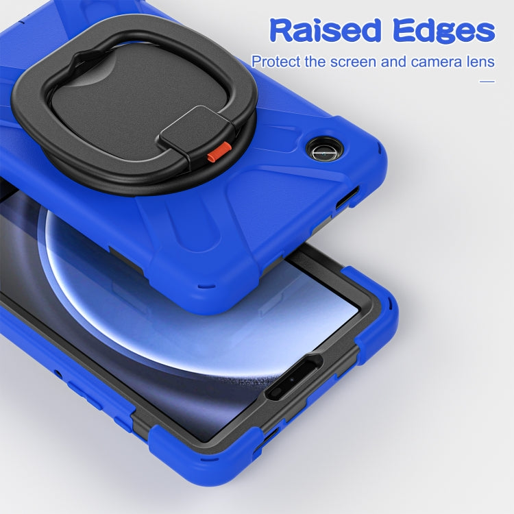 For Samsung Galaxy Tab A9 / Tab A11 Silicone Hybrid PC Tablet Case with Holder & Shoulder Strap(Blue) by buy2fix