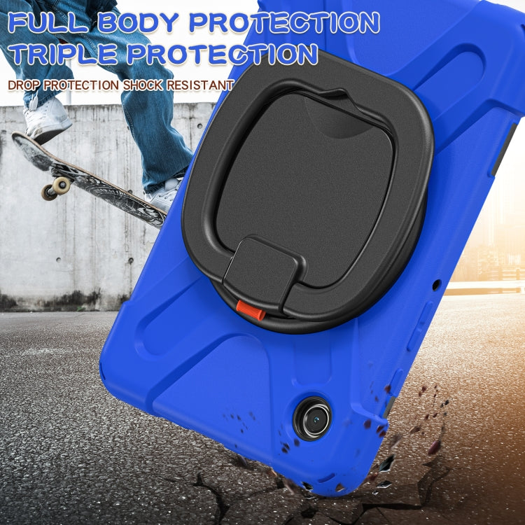For Samsung Galaxy Tab A9 / Tab A11 Silicone Hybrid PC Tablet Case with Holder & Shoulder Strap(Blue) by buy2fix