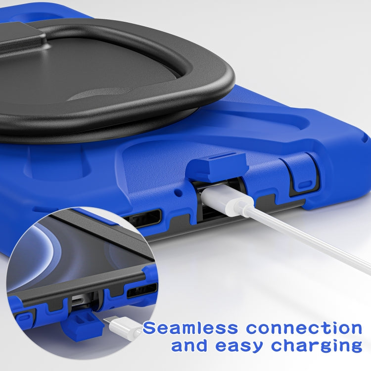 For Samsung Galaxy Tab A9 / Tab A11 Silicone Hybrid PC Tablet Case with Holder & Shoulder Strap(Blue) by buy2fix