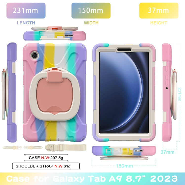 For Samsung Galaxy Tab A9 / Tab A11 Silicone Hybrid PC Tablet Case with Holder & Shoulder Strap(Colorful Pink) by buy2fix