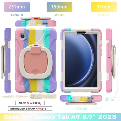 For Samsung Galaxy Tab A9 / Tab A11 Silicone Hybrid PC Tablet Case with Holder & Shoulder Strap(Colorful Pink) by buy2fix