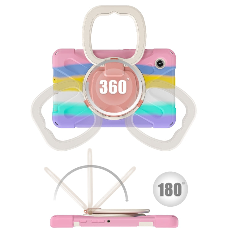 For Samsung Galaxy Tab A9 / Tab A11 Silicone Hybrid PC Tablet Case with Holder & Shoulder Strap(Colorful Pink) by buy2fix