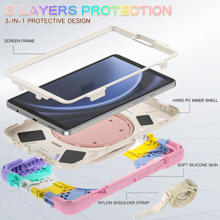 For Samsung Galaxy Tab A9 / Tab A11 Silicone Hybrid PC Tablet Case with Holder & Shoulder Strap(Colorful Pink) by buy2fix