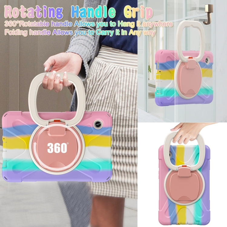 For Samsung Galaxy Tab A9 / Tab A11 Silicone Hybrid PC Tablet Case with Holder & Shoulder Strap(Colorful Pink) by buy2fix