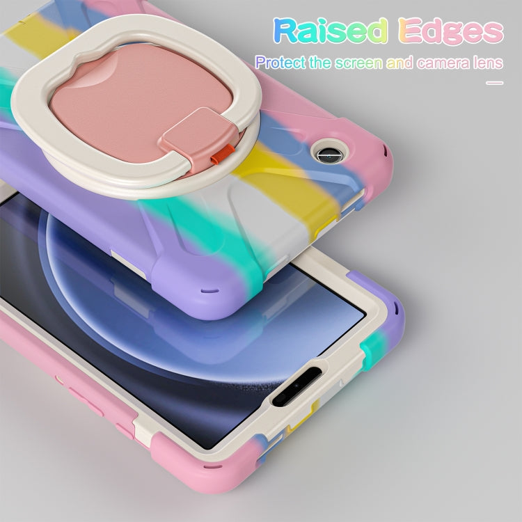 For Samsung Galaxy Tab A9 / Tab A11 Silicone Hybrid PC Tablet Case with Holder & Shoulder Strap(Colorful Pink) by buy2fix