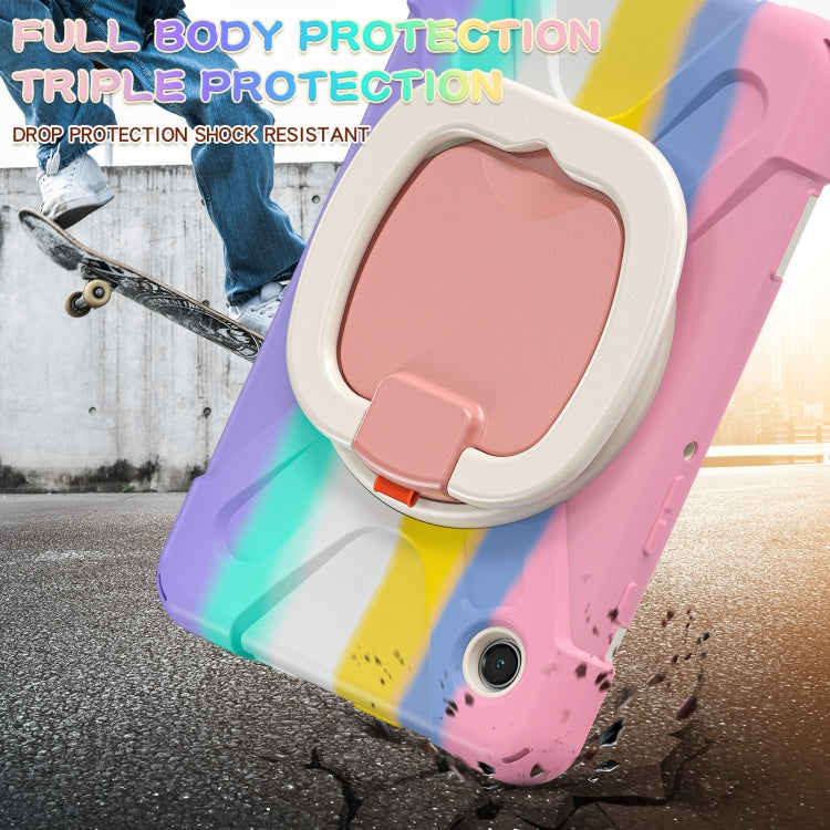 For Samsung Galaxy Tab A9 / Tab A11 Silicone Hybrid PC Tablet Case with Holder & Shoulder Strap(Colorful Pink) by buy2fix