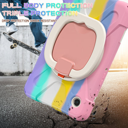 For Samsung Galaxy Tab A9 / Tab A11 Silicone Hybrid PC Tablet Case with Holder & Shoulder Strap(Colorful Pink) by buy2fix