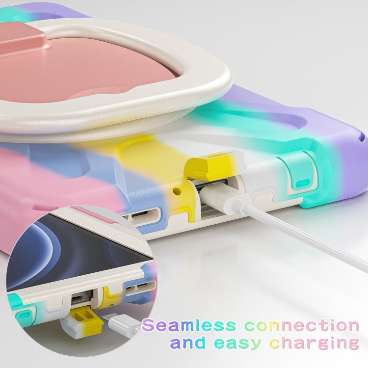 For Samsung Galaxy Tab A9 / Tab A11 Silicone Hybrid PC Tablet Case with Holder & Shoulder Strap(Colorful Pink) by buy2fix