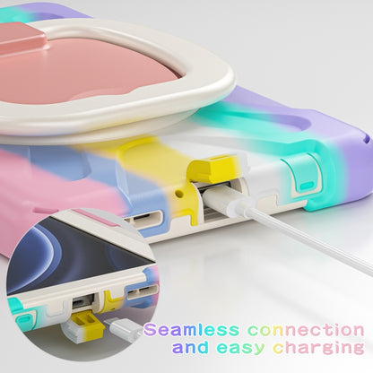 For Samsung Galaxy Tab A9 / Tab A11 Silicone Hybrid PC Tablet Case with Holder & Shoulder Strap(Colorful Pink) by buy2fix