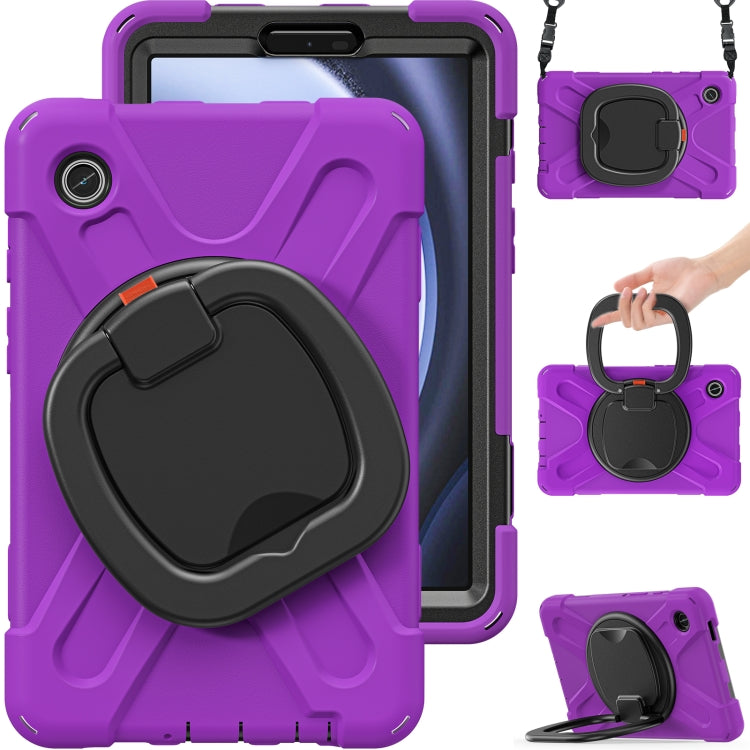 For Samsung Galaxy Tab A9 / Tab A11 Silicone Hybrid PC Tablet Case with Holder & Shoulder Strap(Purple) by buy2fix