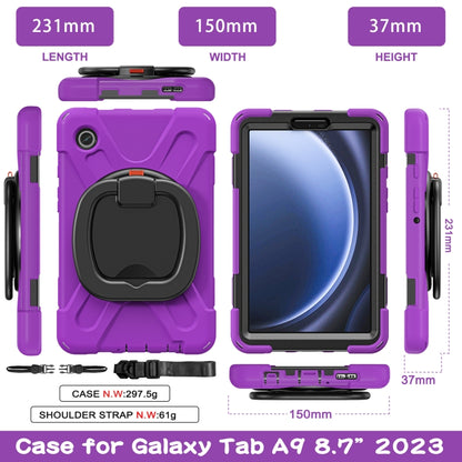 For Samsung Galaxy Tab A9 / Tab A11 Silicone Hybrid PC Tablet Case with Holder & Shoulder Strap(Purple) by buy2fix