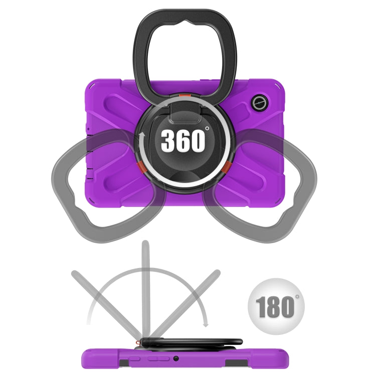 For Samsung Galaxy Tab A9 / Tab A11 Silicone Hybrid PC Tablet Case with Holder & Shoulder Strap(Purple) by buy2fix