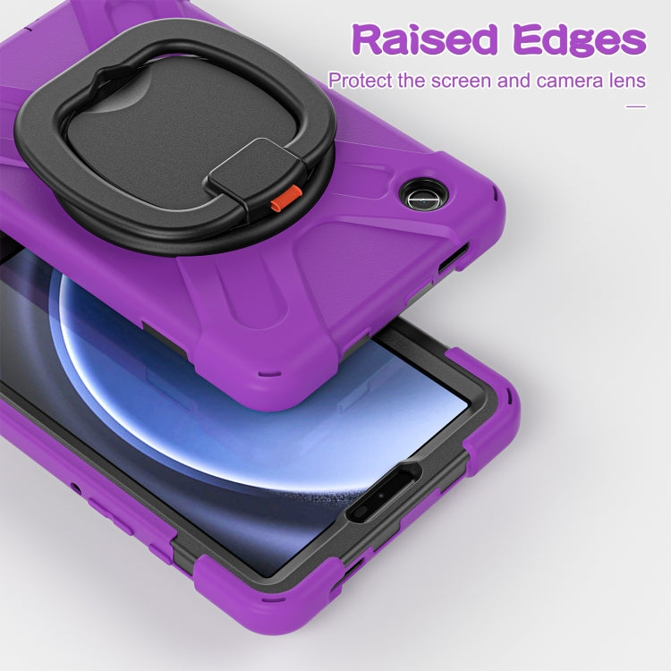 For Samsung Galaxy Tab A9 / Tab A11 Silicone Hybrid PC Tablet Case with Holder & Shoulder Strap(Purple) by buy2fix