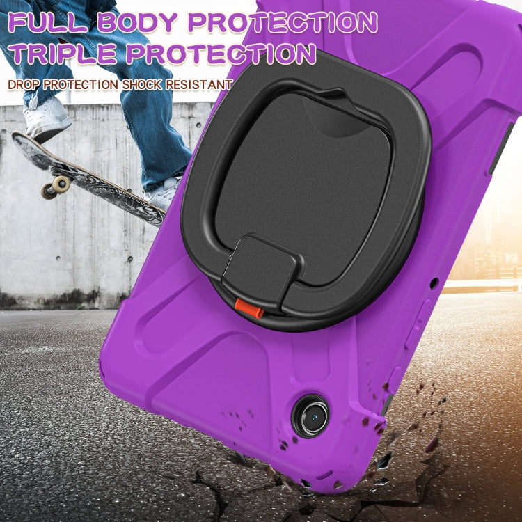 For Samsung Galaxy Tab A9 / Tab A11 Silicone Hybrid PC Tablet Case with Holder & Shoulder Strap(Purple) by buy2fix