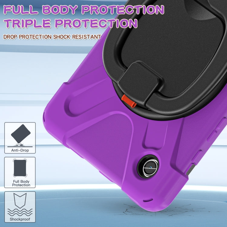 For Samsung Galaxy Tab A9 / Tab A11 Silicone Hybrid PC Tablet Case with Holder & Shoulder Strap(Purple) by buy2fix