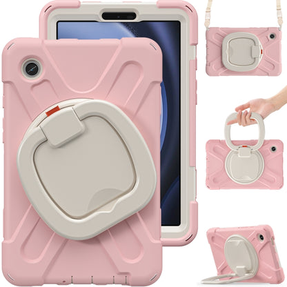 For Samsung Galaxy Tab A9 / Tab A11 Silicone Hybrid PC Tablet Case with Holder & Shoulder Strap(Pink) by buy2fix