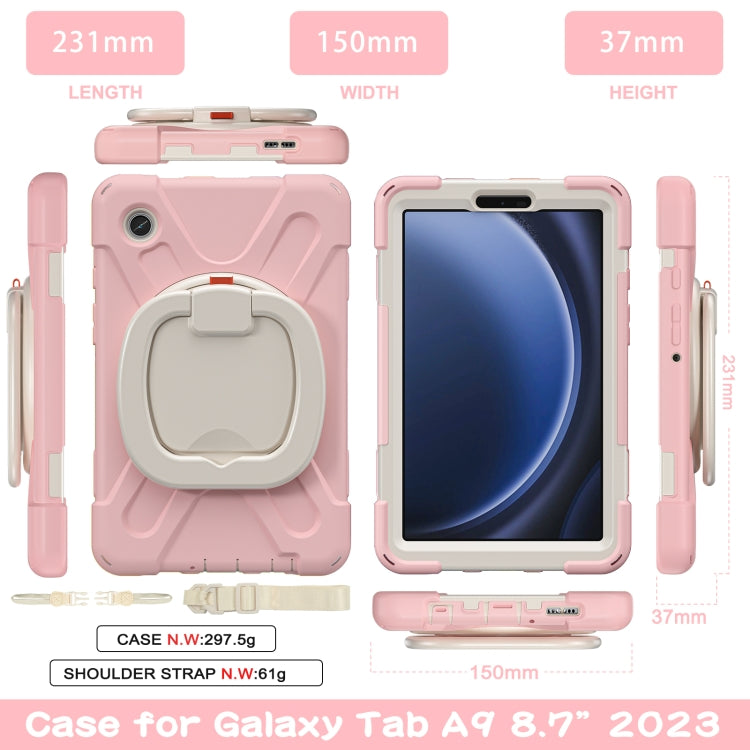 For Samsung Galaxy Tab A9 / Tab A11 Silicone Hybrid PC Tablet Case with Holder & Shoulder Strap(Pink) by buy2fix