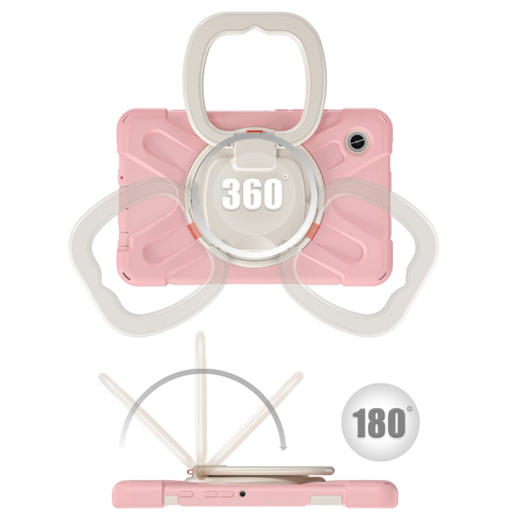 For Samsung Galaxy Tab A9 / Tab A11 Silicone Hybrid PC Tablet Case with Holder & Shoulder Strap(Pink) by buy2fix