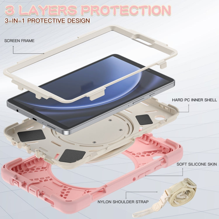 For Samsung Galaxy Tab A9 / Tab A11 Silicone Hybrid PC Tablet Case with Holder & Shoulder Strap(Pink) by buy2fix