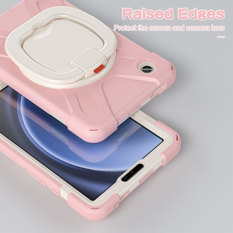 For Samsung Galaxy Tab A9 / Tab A11 Silicone Hybrid PC Tablet Case with Holder & Shoulder Strap(Pink) by buy2fix