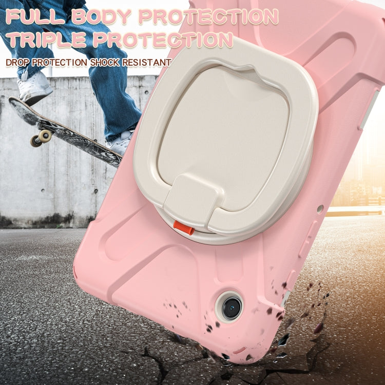 For Samsung Galaxy Tab A9 / Tab A11 Silicone Hybrid PC Tablet Case with Holder & Shoulder Strap(Pink) by buy2fix