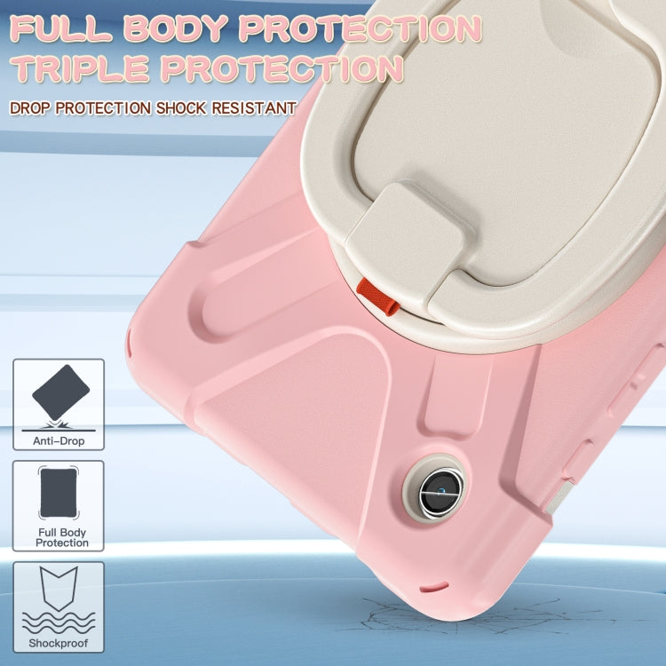 For Samsung Galaxy Tab A9 / Tab A11 Silicone Hybrid PC Tablet Case with Holder & Shoulder Strap(Pink) by buy2fix