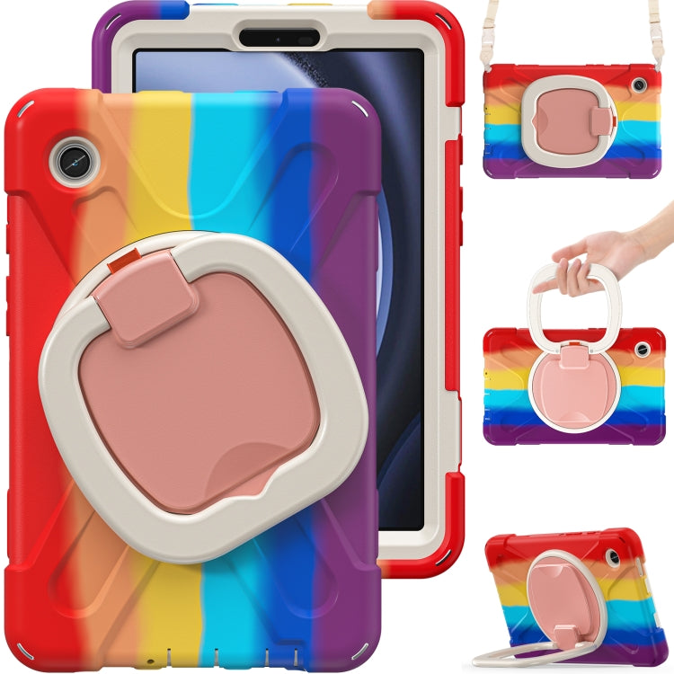 For Samsung Galaxy Tab A9 / Tab A11 Silicone Hybrid PC Tablet Case with Holder & Shoulder Strap(Colorful Red) by buy2fix