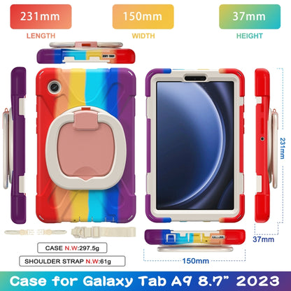 For Samsung Galaxy Tab A9 / Tab A11 Silicone Hybrid PC Tablet Case with Holder & Shoulder Strap(Colorful Red) by buy2fix