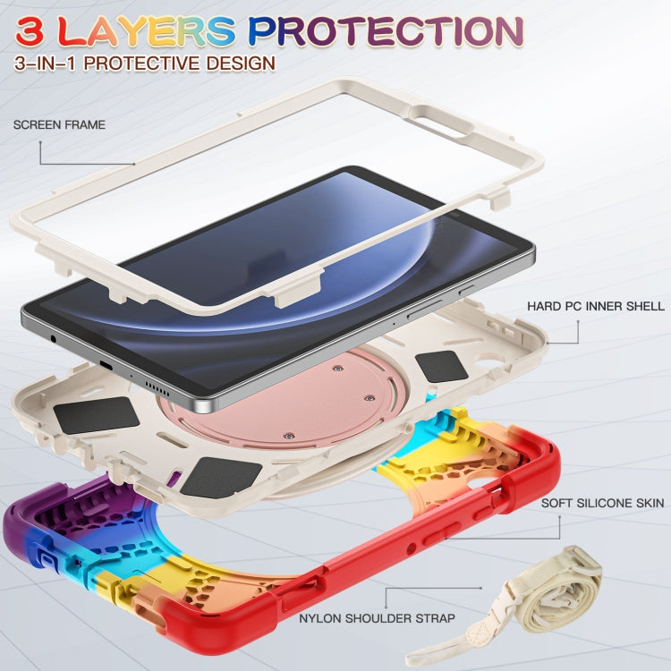 For Samsung Galaxy Tab A9 / Tab A11 Silicone Hybrid PC Tablet Case with Holder & Shoulder Strap(Colorful Red) by buy2fix