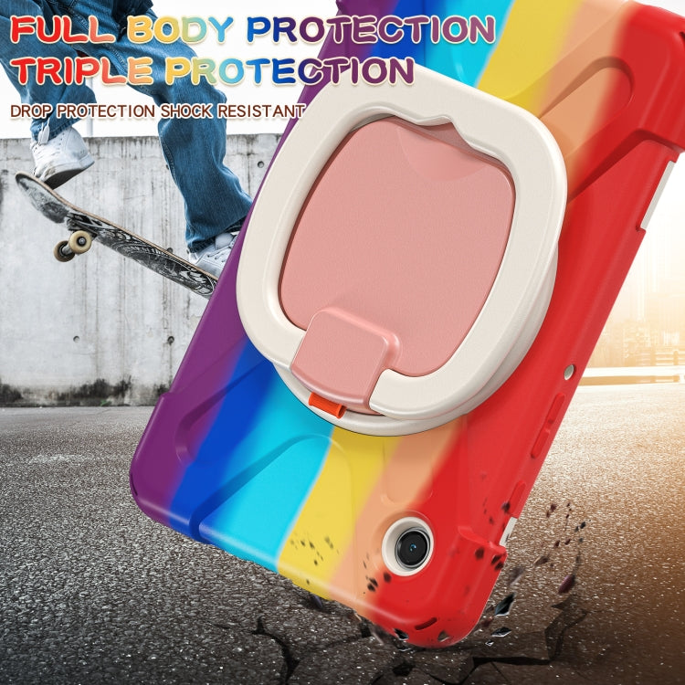 For Samsung Galaxy Tab A9 / Tab A11 Silicone Hybrid PC Tablet Case with Holder & Shoulder Strap(Colorful Red) by buy2fix