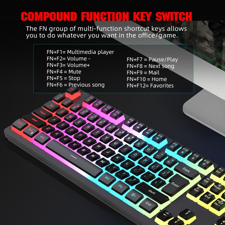 HXSJ L200+X100 Wired RGB Backlit Keyboard and Mouse Set 104 Pudding Key Caps + 3600DPI Mouse(White) - Wired Keyboard by HXSJ | Online Shopping UK | buy2fix