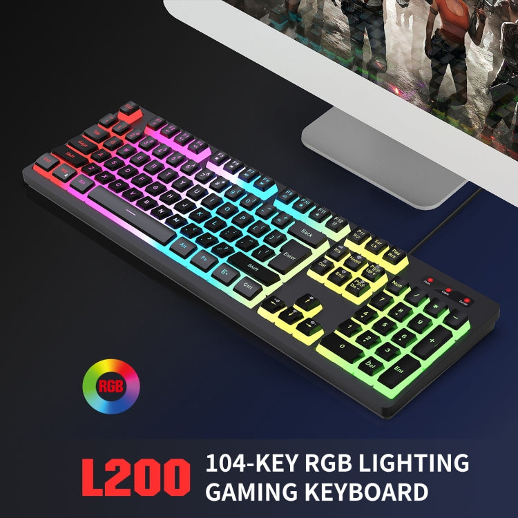 HXSJ L200+X100 Wired RGB Backlit Keyboard and Mouse Set 104 Pudding Key Caps + 3600DPI Mouse(Black) - Wired Keyboard by HXSJ | Online Shopping UK | buy2fix