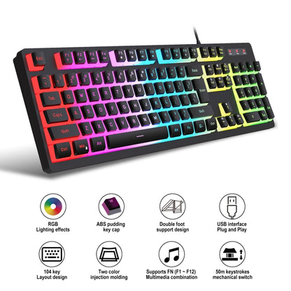 HXSJ L200 Wired RGB Backlit Keyboard 104 Pudding Key Caps(White) - Wired Keyboard by HXSJ | Online Shopping UK | buy2fix