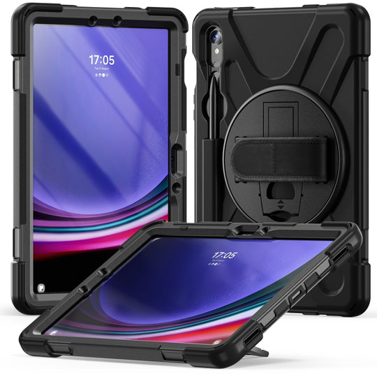 For Galaxy Tab S10 FE / S9 FE / S9 / S8 / S7 Rotatable Kickstand Grip Heavy Duty Hard Rugged Tablet Case(Black)